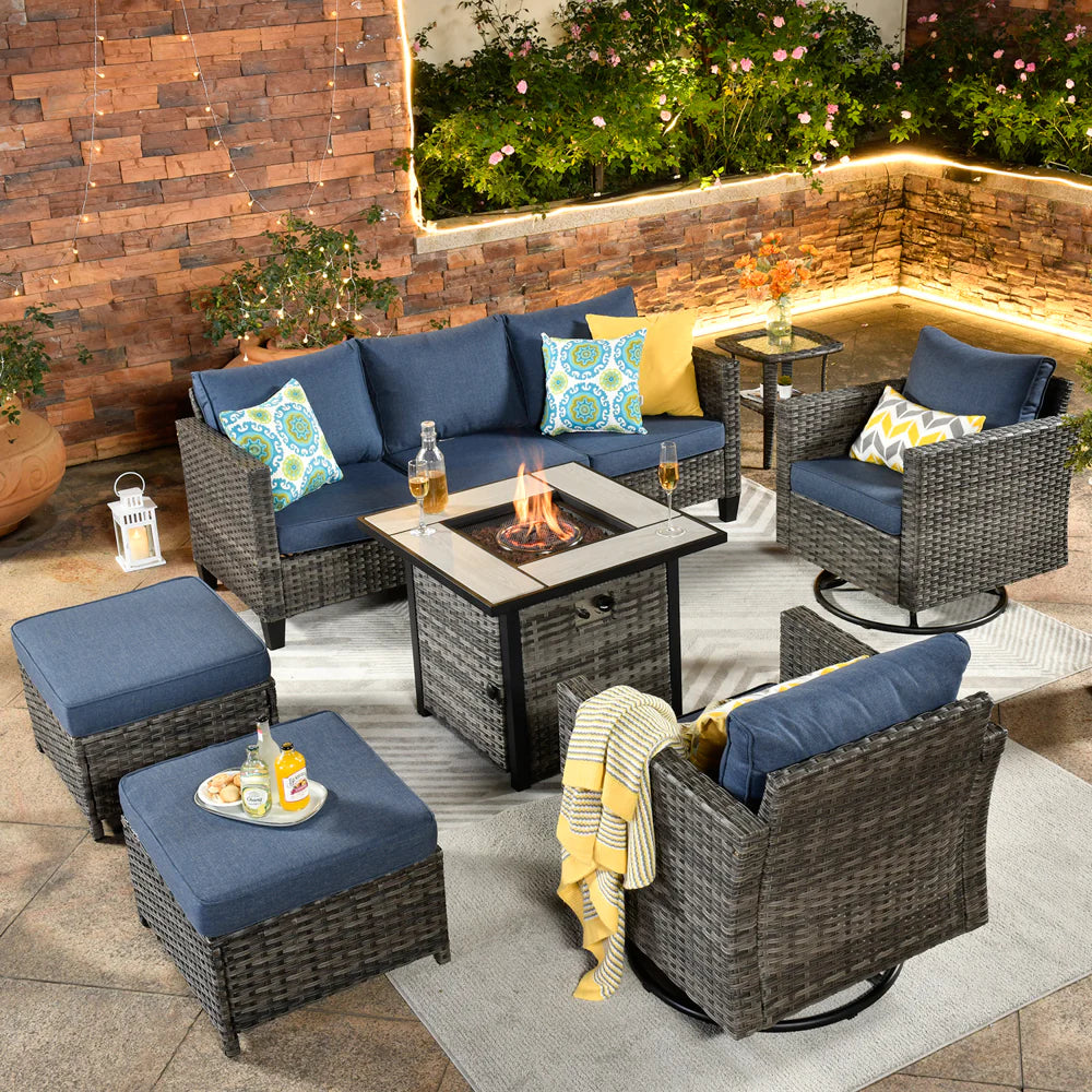 Ovios Outdoor Patio Conversation Set New Vultros 5-Piece High Back Sofa Set with Cushions