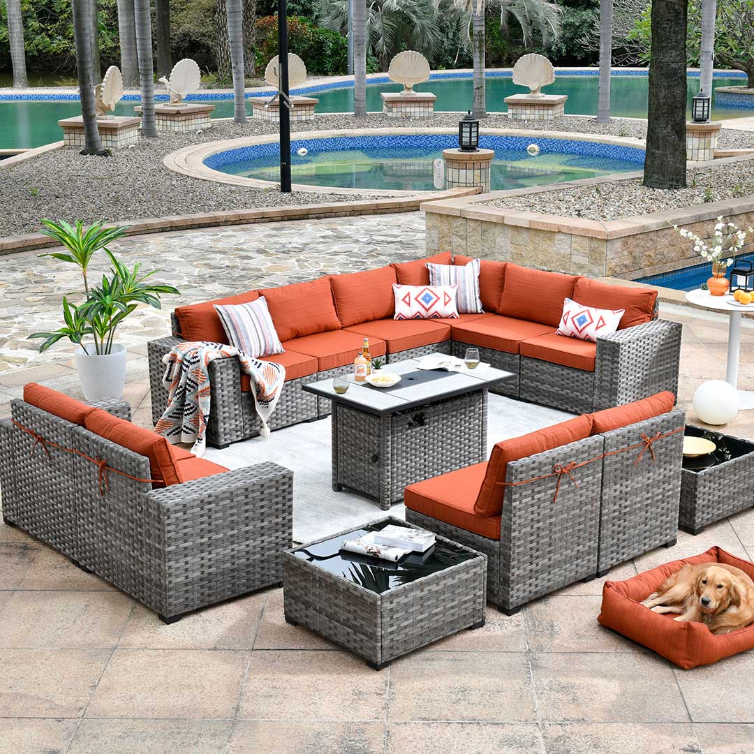 Ovios Outdoor Patio Conversation Set New Vultros 5-Piece High Back Sofa Set with Cushions